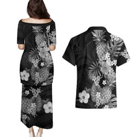 Hawaii Pineapple Tropical Couples Matching Puletasi and Hawaiian Shirt Neutral Hibiscus Plumeria LT01 - Polynesian Pride
