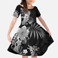 Hawaii Pineapple Tropical Family Matching Short Sleeve Bodycon Dress and Hawaiian Shirt Neutral Hibiscus Plumeria LT01 Daughter's Dress Black - Polynesian Pride