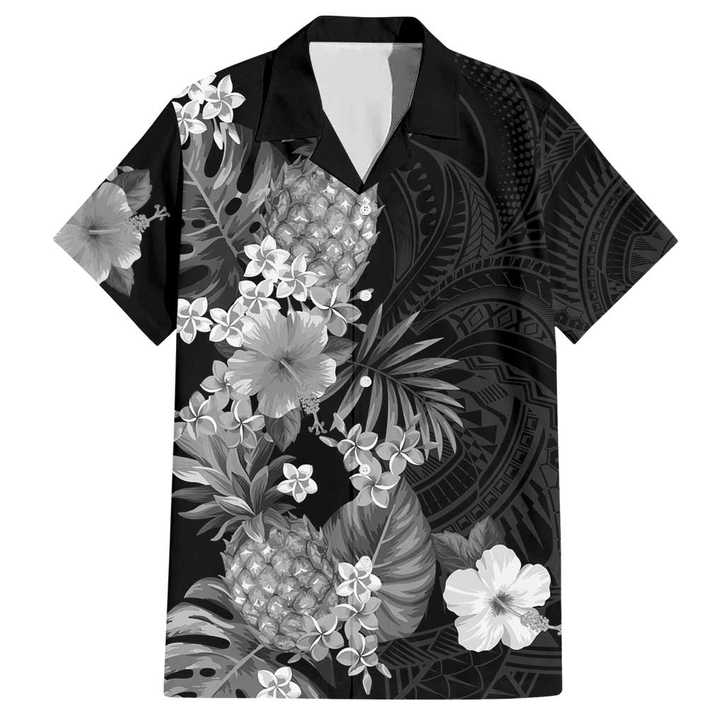Hawaii Pineapple Tropical Family Matching Short Sleeve Bodycon Dress and Hawaiian Shirt Neutral Hibiscus Plumeria LT01 Dad's Shirt - Short Sleeve Black - Polynesian Pride