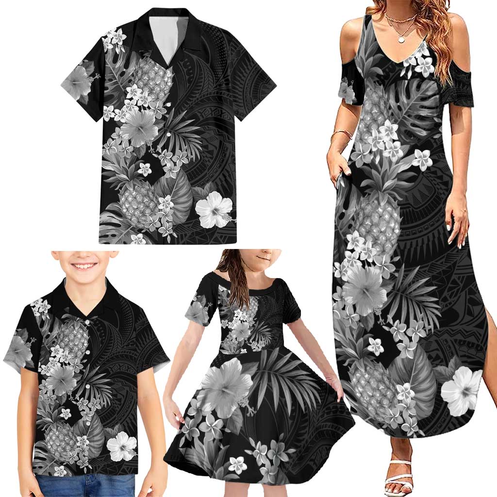 Hawaii Pineapple Tropical Family Matching Summer Maxi Dress and Hawaiian Shirt Neutral Hibiscus Plumeria LT01 - Polynesian Pride