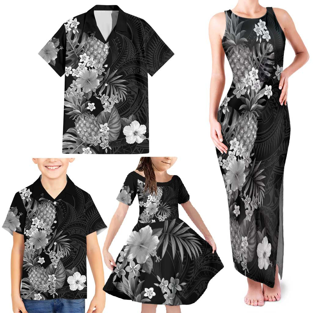 Hawaii Pineapple Tropical Family Matching Tank Maxi Dress and Hawaiian Shirt Neutral Hibiscus Plumeria LT01 - Polynesian Pride