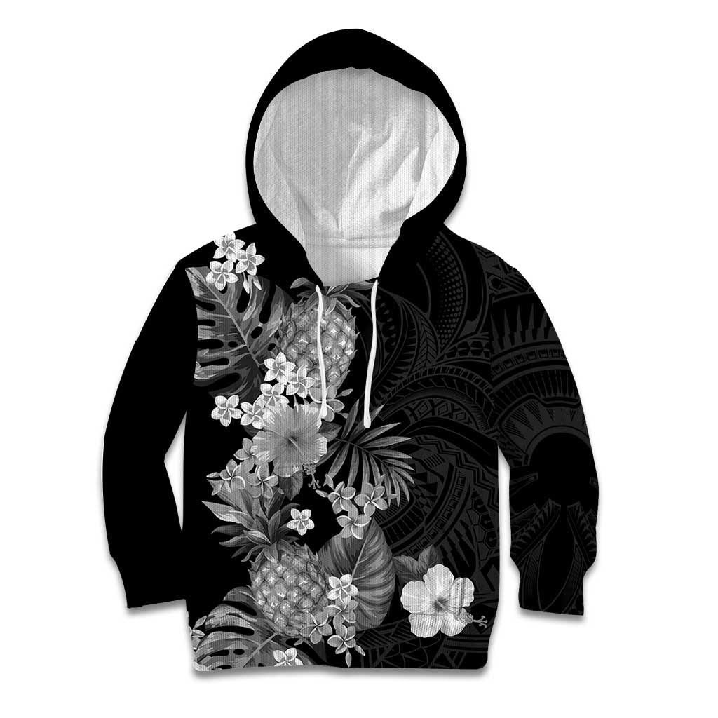 Hawaii Pineapple Tropical Kid Hoodie Neutral Hibiscus Plumeria LT01 Hoodie Black - Polynesian Pride
