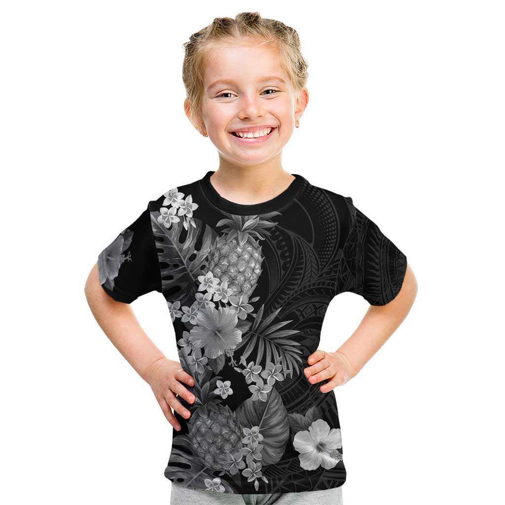 Hawaii Pineapple Tropical Kid T Shirt Neutral Hibiscus Plumeria LT01 Black - Polynesian Pride