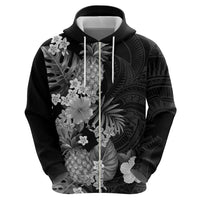 Hawaii Pineapple Tropical Zip Hoodie Neutral Hibiscus Plumeria