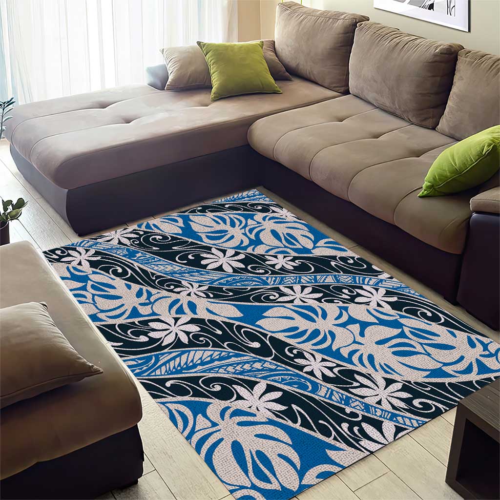 Ninamu Tahiti Tiare Monstera Area Rug Polynesian Pattern Curve Style - Polynesian Pride