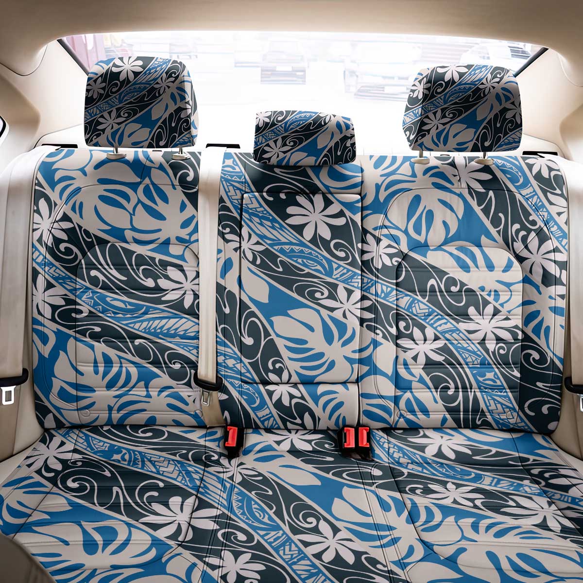 Ninamu Tahiti Tiare Monstera Back Car Seat Cover Polynesian Pattern Curve Style - Polynesian Pride