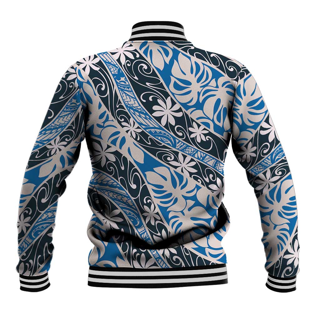 Ninamu Tahiti Tiare Monstera Baseball Jacket Polynesian Pattern Curve Style - Polynesian Pride