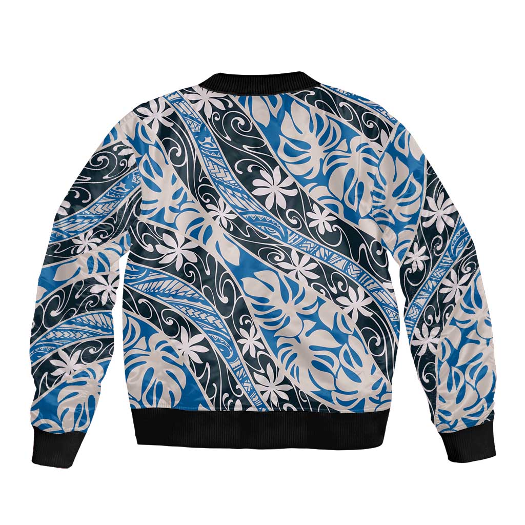 Ninamu Tahiti Tiare Monstera Bomber Jacket Polynesian Pattern Curve Style - Polynesian Pride