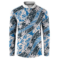 Ninamu Tahiti Tiare Monstera Button Sweatshirt Polynesian Pattern Curve Style - Polynesian Pride