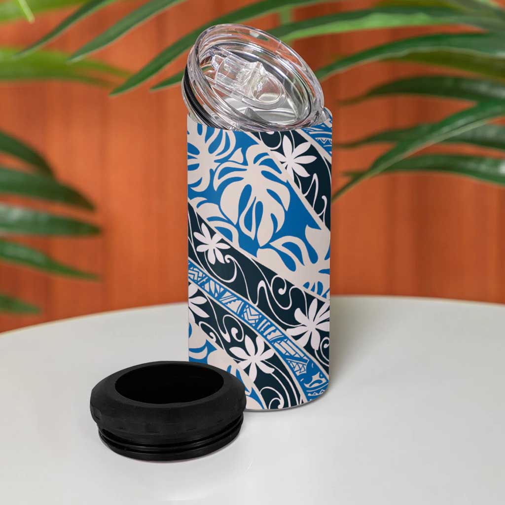 Ninamu Tahiti Tiare Monstera 4 in 1 Can Cooler Tumbler Polynesian Pattern Curve Style - Polynesian Pride