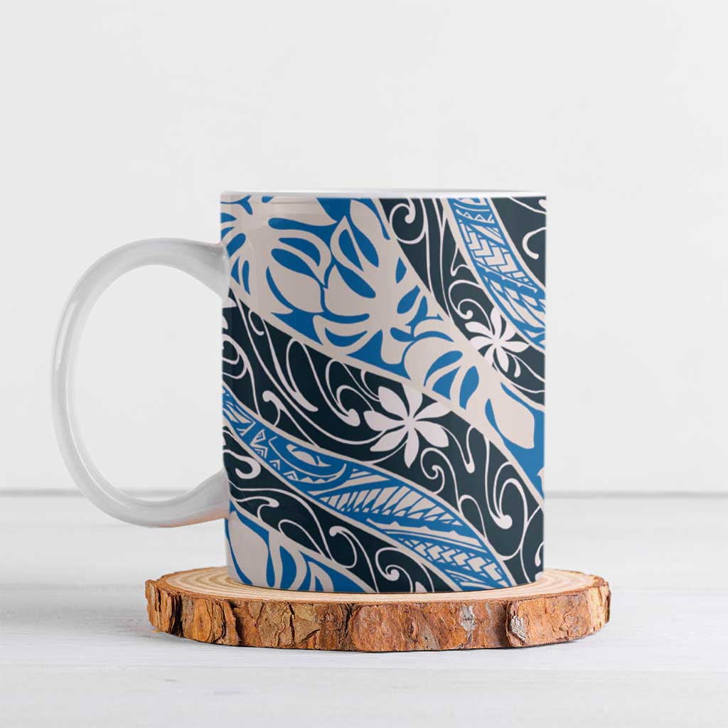 Ninamu Tahiti Tiare Monstera Ceramic Mug Polynesian Pattern Curve Style - Polynesian Pride