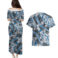 Ninamu Tahiti Tiare Monstera Couples Matching Puletasi and Hawaiian Shirt Polynesian Pattern Curve Style - Polynesian Pride