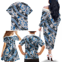 Ninamu Tahiti Tiare Monstera Family Matching Off The Shoulder Long Sleeve Dress and Hawaiian Shirt Polynesian Pattern Curve Style - Polynesian Pride