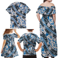 Ninamu Tahiti Tiare Monstera Family Matching Off Shoulder Maxi Dress and Hawaiian Shirt Polynesian Pattern Curve Style - Polynesian Pride
