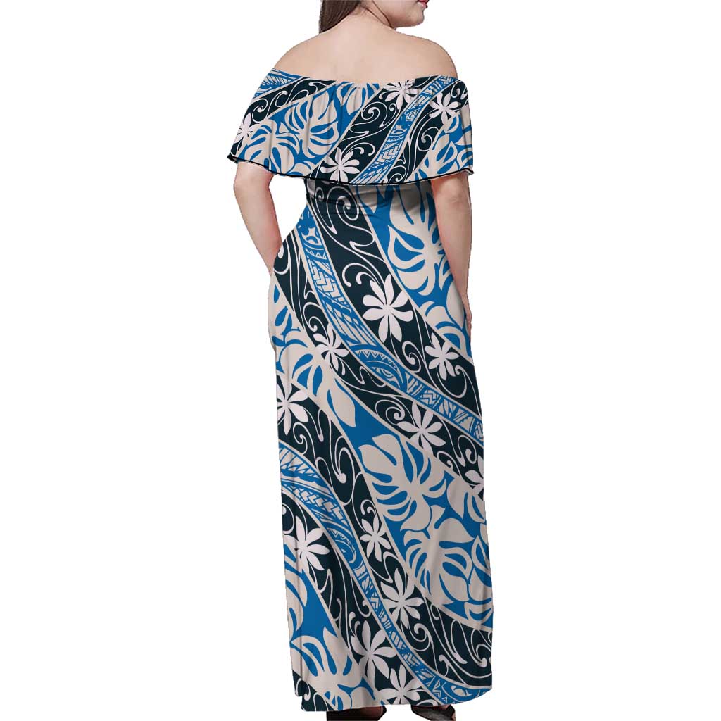 Ninamu Tahiti Tiare Monstera Family Matching Off Shoulder Maxi Dress and Hawaiian Shirt Polynesian Pattern Curve Style - Polynesian Pride