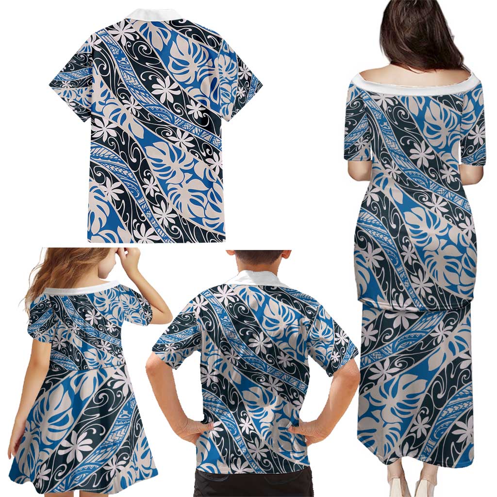 Ninamu Tahiti Tiare Monstera Family Matching Puletasi and Hawaiian Shirt Polynesian Pattern Curve Style - Polynesian Pride