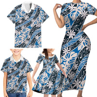 Ninamu Tahiti Tiare Monstera Family Matching Short Sleeve Bodycon Dress and Hawaiian Shirt Polynesian Pattern Curve Style - Polynesian Pride
