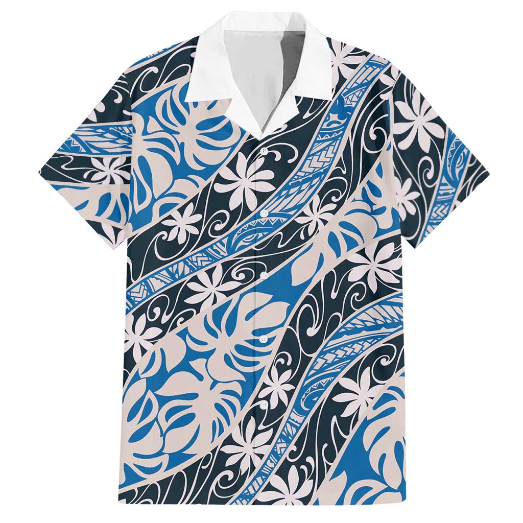 Ninamu Tahiti Tiare Monstera Hawaiian Shirt Polynesian Pattern Curve Style LT01 Blue - Polynesian Pride