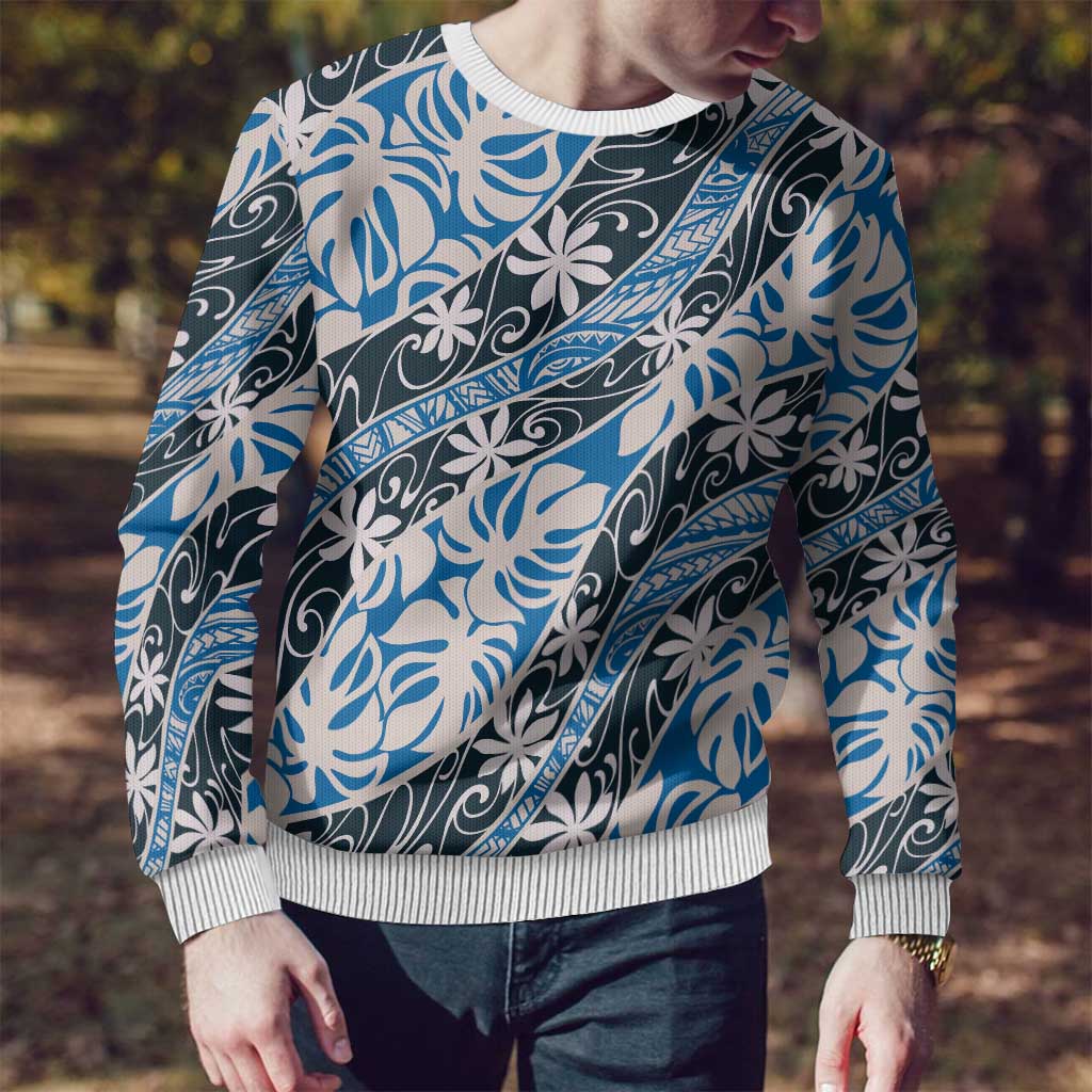 Ninamu Tahiti Tiare Monstera Ugly Christmas Sweater Polynesian Pattern Curve Style - Polynesian Pride