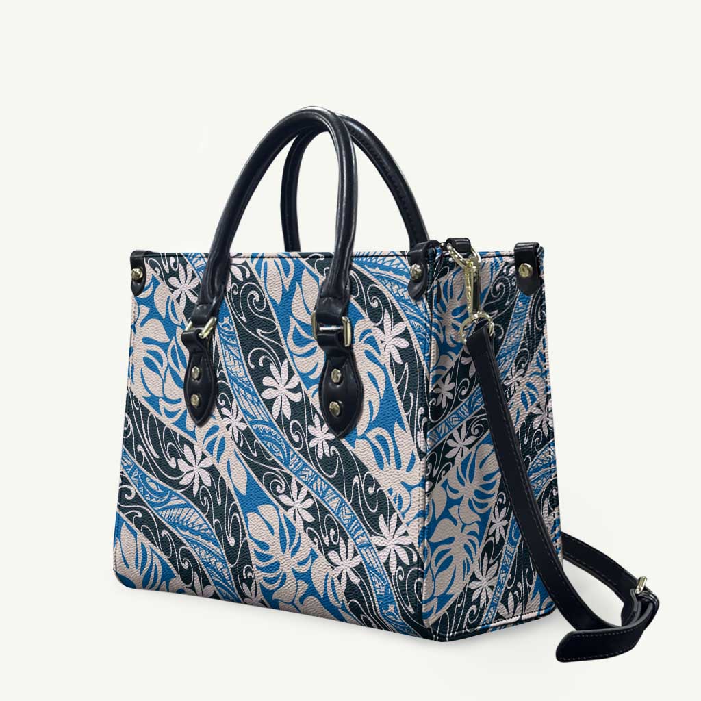 Ninamu Tahiti Tiare Monstera Leather Bag Polynesian Pattern Curve Style - Polynesian Pride
