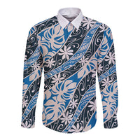 Ninamu Tahiti Tiare Monstera Long Sleeve Button Shirt Polynesian Pattern Curve Style - Polynesian Pride