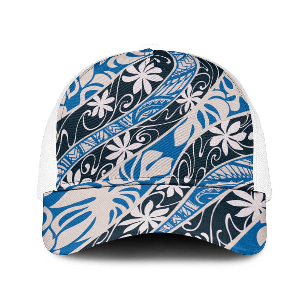 Ninamu Tahiti Tiare Monstera Mesh Trucker Cap Polynesian Pattern Curve Style - Polynesian Pride