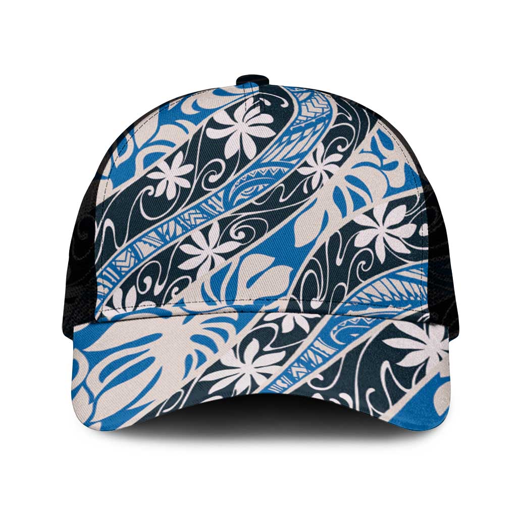 Ninamu Tahiti Tiare Monstera Mesh Trucker Cap Polynesian Pattern Curve Style - Polynesian Pride