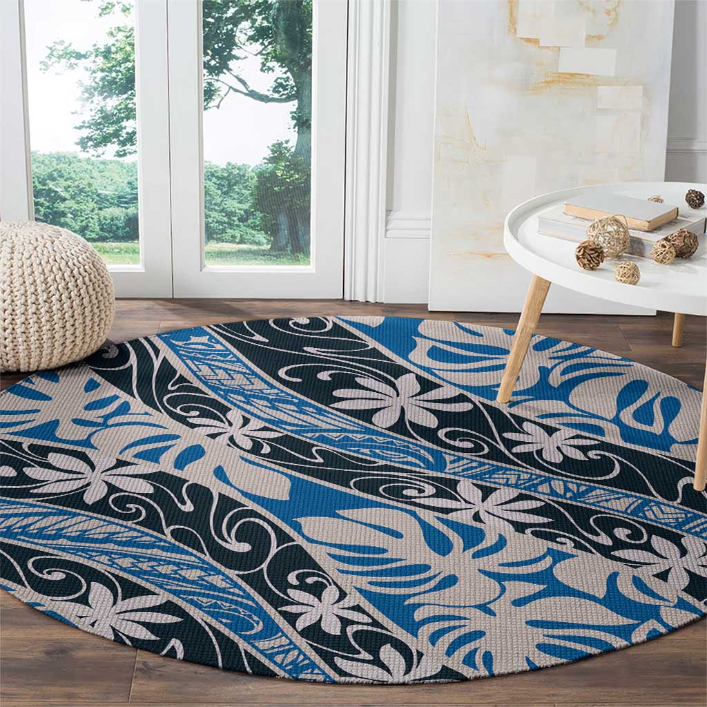 Ninamu Tahiti Tiare Monstera Round Carpet Polynesian Pattern Curve Style - Polynesian Pride