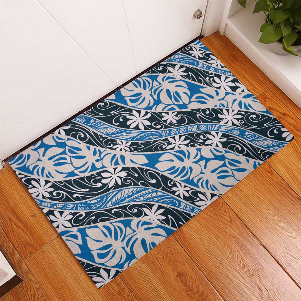 Ninamu Tahiti Tiare Monstera Rubber Doormat Polynesian Pattern Curve Style - Polynesian Pride