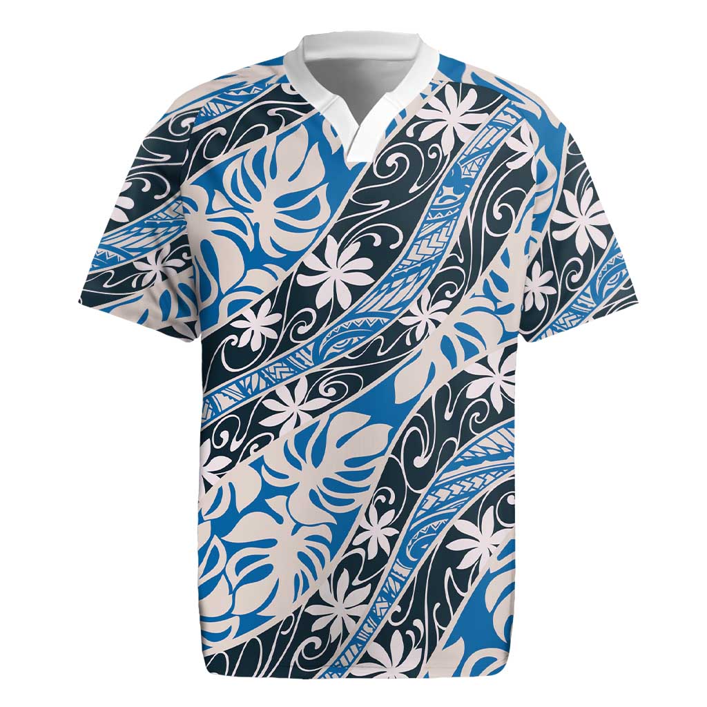 Ninamu Tahiti Tiare Monstera Rugby Jersey Polynesian Pattern Curve Style - Polynesian Pride