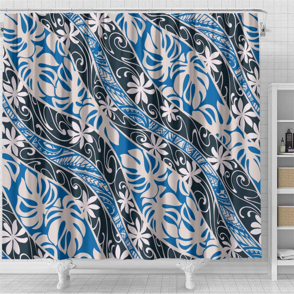 Ninamu Tahiti Tiare Monstera Shower Curtain Polynesian Pattern Curve Style - Polynesian Pride