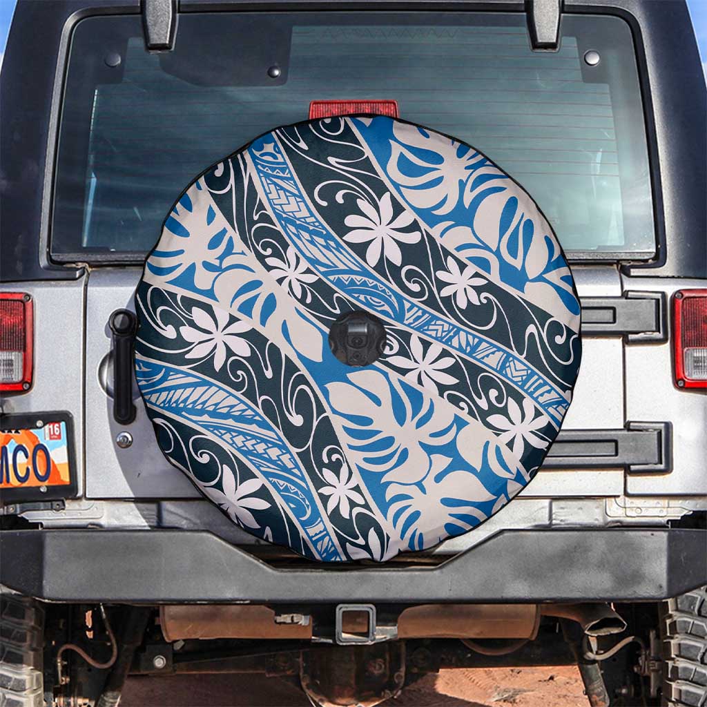Ninamu Tahiti Tiare Monstera Spare Tire Cover Polynesian Pattern Curve Style LT01 Blue - Polynesian Pride