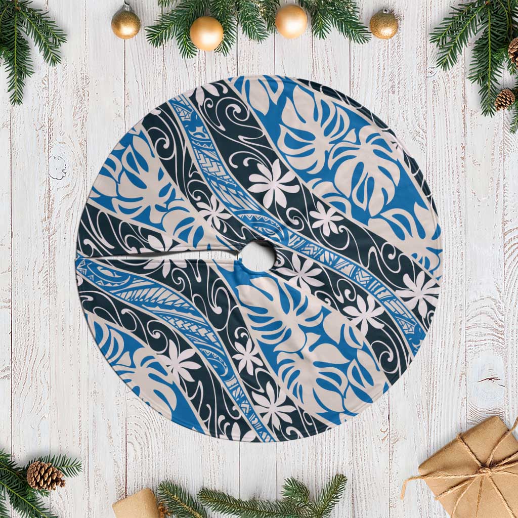 Ninamu Tahiti Tiare Monstera Tree Skirt Polynesian Pattern Curve Style LT01 Casual Blue - Polynesian Pride