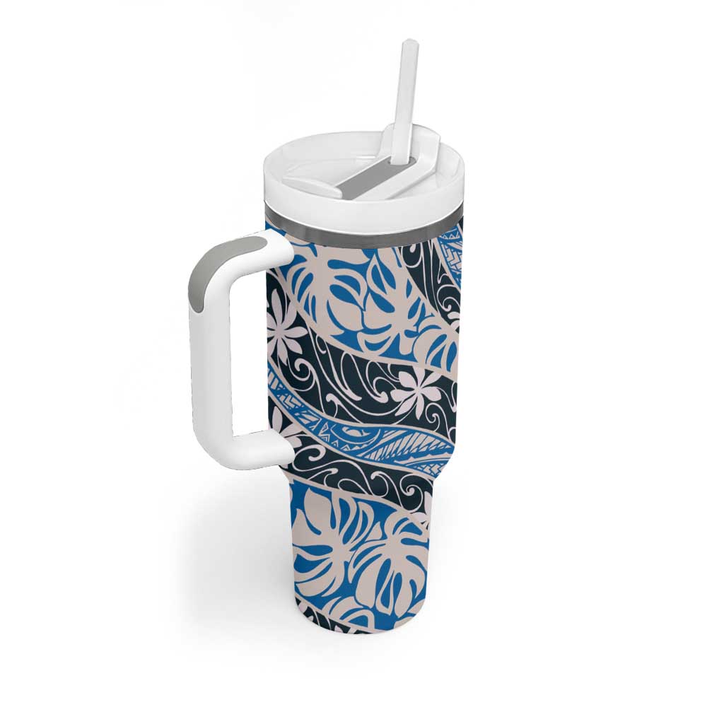 Ninamu Tahiti Tiare Monstera Tumbler With Handle Polynesian Pattern Curve Style - Polynesian Pride