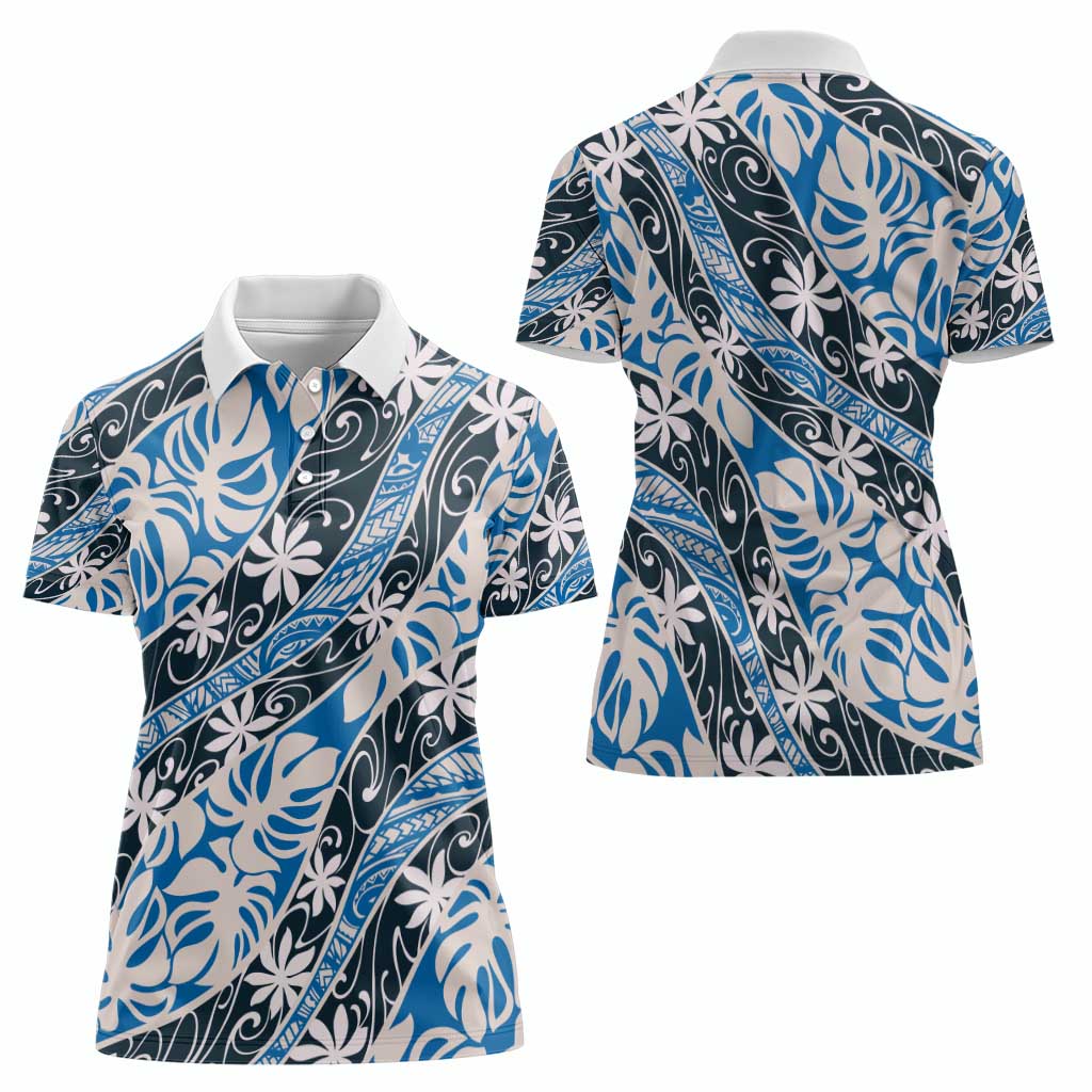 Ninamu Tahiti Tiare Monstera Women Polo Shirt Polynesian Pattern Curve Style - Polynesian Pride