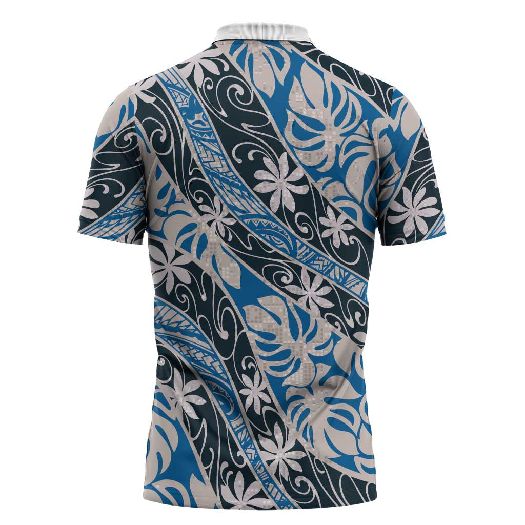 Ninamu Tahiti Tiare Monstera Zipper Polo Shirt Polynesian Pattern Curve Style - Polynesian Pride
