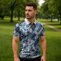 Ninamu Tahiti Tiare Monstera Zipper Polo Shirt Polynesian Pattern Curve Style - Polynesian Pride