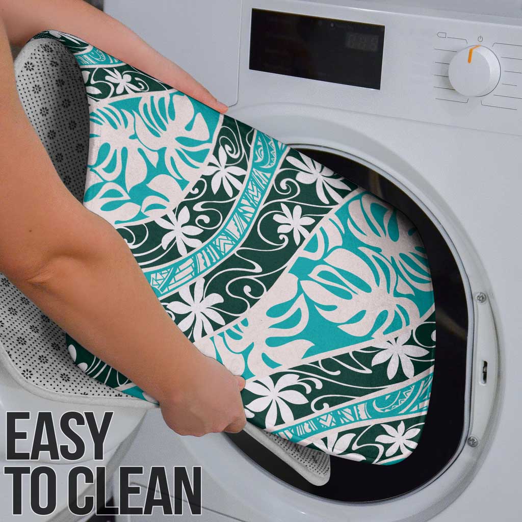 Cyan Tahiti Tiare Monstera Bathroom Set Polynesian Pattern Curve Style - Polynesian Pride