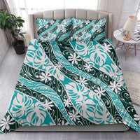 Cyan Tahiti Tiare Monstera Bedding Set Polynesian Pattern Curve Style - Polynesian Pride