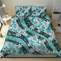 Cyan Tahiti Tiare Monstera Bedding Set Polynesian Pattern Curve Style - Polynesian Pride