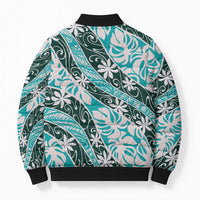 Cyan Tahiti Tiare Monstera Bomber Puffer Jacket Polynesian Pattern Curve Style - Polynesian Pride