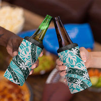 Cyan Tahiti Tiare Monstera 4 in 1 Can Cooler Tumbler Polynesian Pattern Curve Style - Polynesian Pride