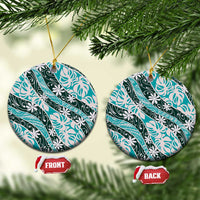 Cyan Tahiti Tiare Monstera Ceramic Ornament Polynesian Pattern Curve Style - Polynesian Pride