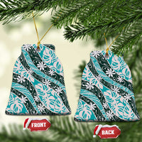 Cyan Tahiti Tiare Monstera Ceramic Ornament Polynesian Pattern Curve Style - Polynesian Pride