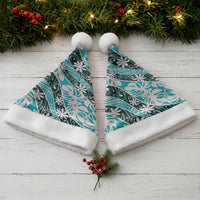 Cyan Tahiti Tiare Monstera Christmas Santa Hat Polynesian Pattern Curve Style - Polynesian Pride