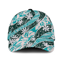 Cyan Tahiti Tiare Monstera Classic Cap Polynesian Pattern Curve Style - Polynesian Pride