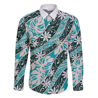 Cyan Tahiti Tiare Monstera Family Matching Off Shoulder Short Dress and Hawaiian Shirt Polynesian Pattern Curve Style - Polynesian Pride