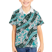 Cyan Tahiti Tiare Monstera Family Matching Short Sleeve Bodycon Dress and Hawaiian Shirt Polynesian Pattern Curve Style - Polynesian Pride