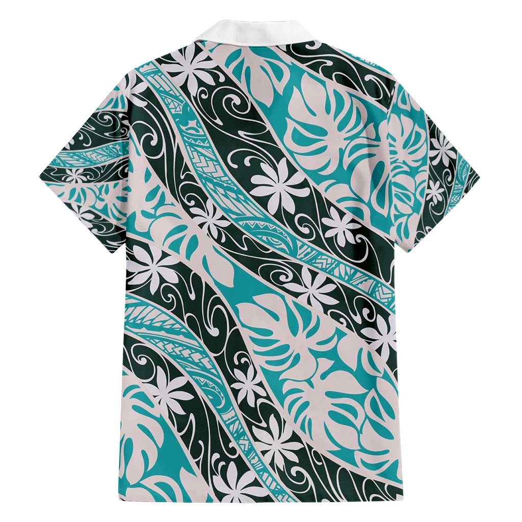 Cyan Tahiti Tiare Monstera Family Matching Summer Maxi Dress and Hawaiian Shirt Polynesian Pattern Curve Style - Polynesian Pride