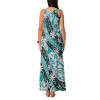 Cyan Tahiti Tiare Monstera Family Matching Tank Maxi Dress and Hawaiian Shirt Polynesian Pattern Curve Style - Polynesian Pride